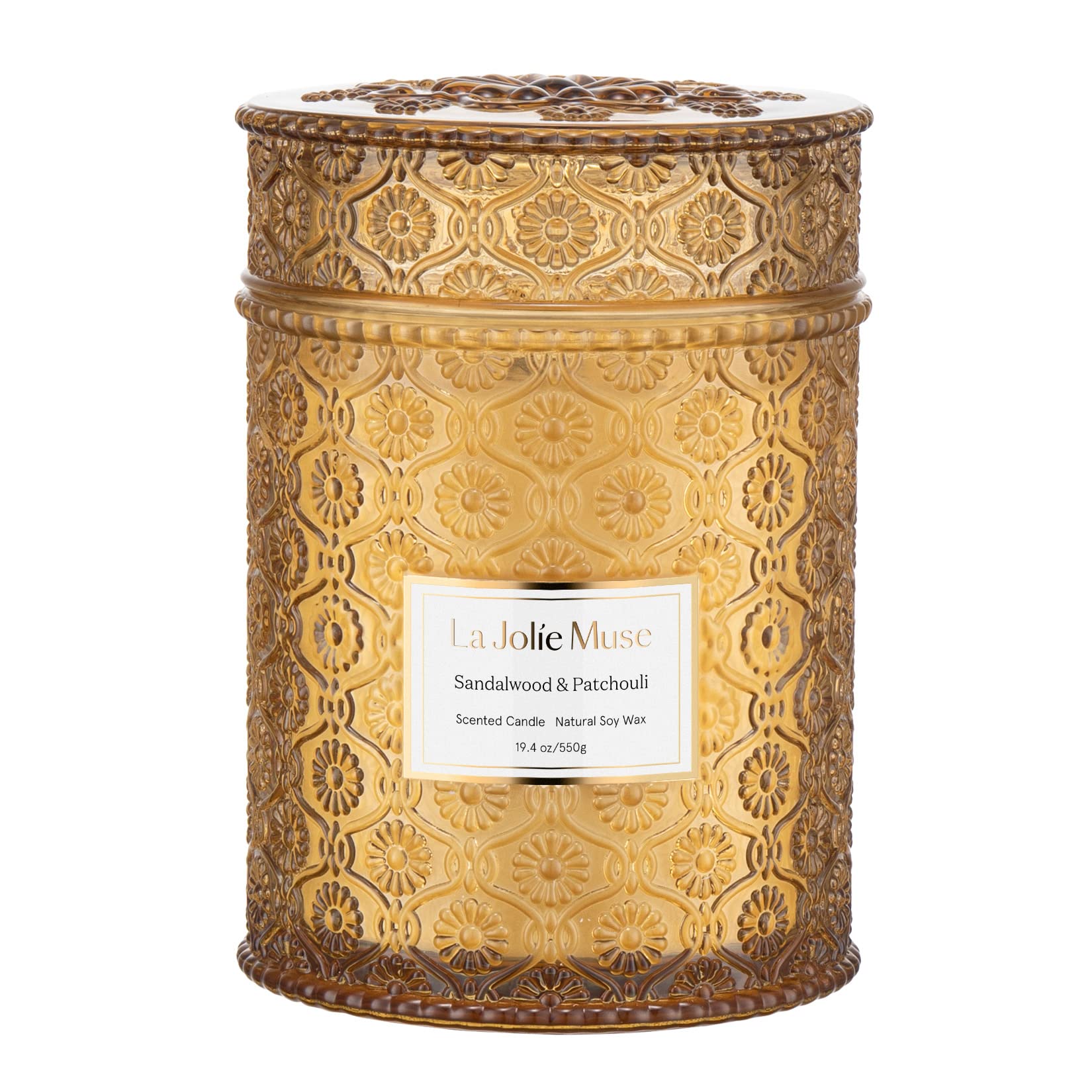 LA JOLIE MUSE アロマキャンドル サンダルウッド&パチュリーの香り 木の芯 ガラスの瓶 550g 80時間 ギフト プレゼント