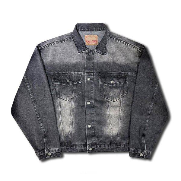 メンズオーバーフィットカラーネックブラッシュデニムジャケット OF-JUA-372