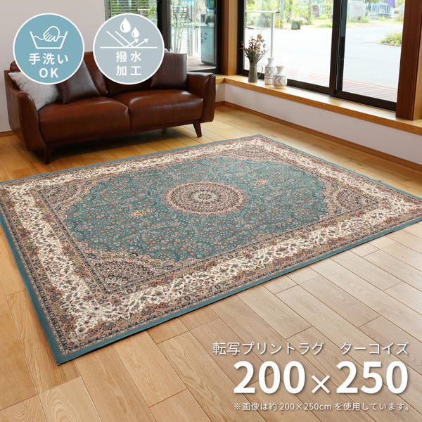 ラグマット カーペット 撥水加工 長方形 200x250cm おしゃれ 高級絨毯風 転写プリントラグ 手洗い 洗えるラグ 滑り止め付き 15,630円