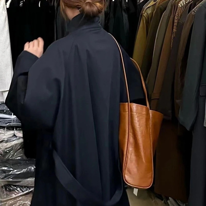 超美形クールな気質女性用怠惰なウインドブレーカー2025グレーコート超ロングスタンドカラージャケット