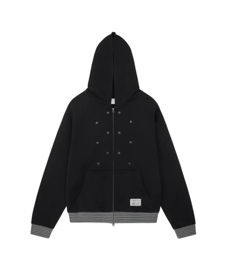 ザ・コールディストモーメント TCM snow stripe hooded zip-up (black/grey)