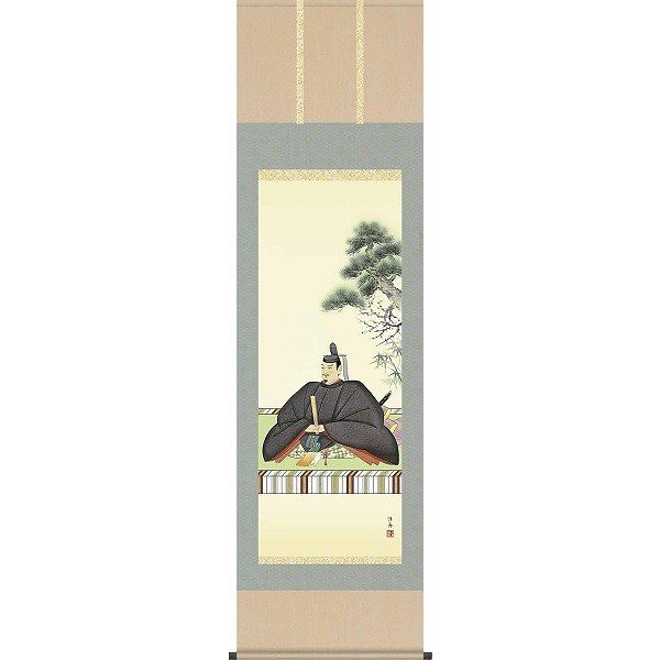 掛軸/慶祝縁起画/天神/天神/小野洋舟/幸洋会/洛彩緞子本表装/尺五サイズ幅54.5cm/桐箱畳紙収納/表装品質十年保証