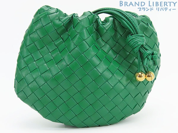 新品同様ボッテガヴェネタBOTTEGAVENETAイントレチャートミニザバルブドローストリングバッグ巾着型斜め掛けショルダーバッグポシェットポーチレーシンググリーン