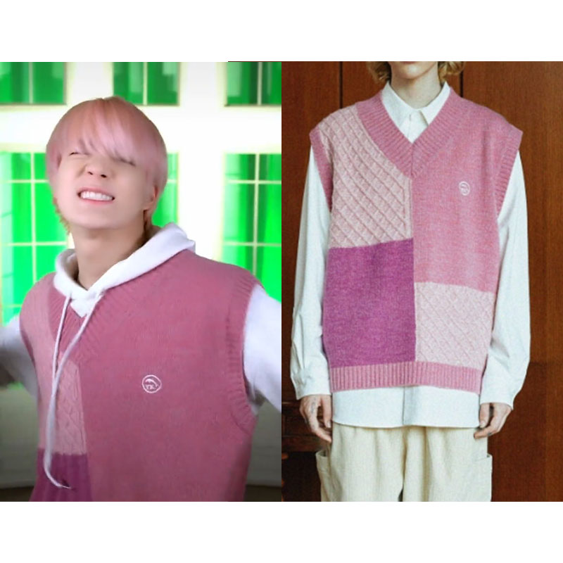 [NCT DREAM ジェノ/AB6IX キムドンヒョン着用] トーンオントーン カラーブロック ウール ニット ベスト ピンク/韓国ファッション/韓国ファッションスタイル/韓国ストリートファッション