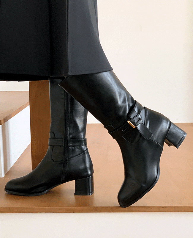 [MILOVANY] ブリッツゴールドチップ起毛ミドルブーツヒル5cm