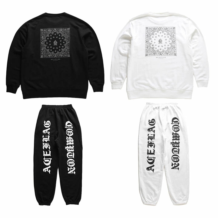 ACE FLAG 上下セット 長袖 ブランド スケボー メンズ 春秋冬用 黒 白 大きいサイズ エースフラッグ セットアップ トレーナー スウェット 裏パイル