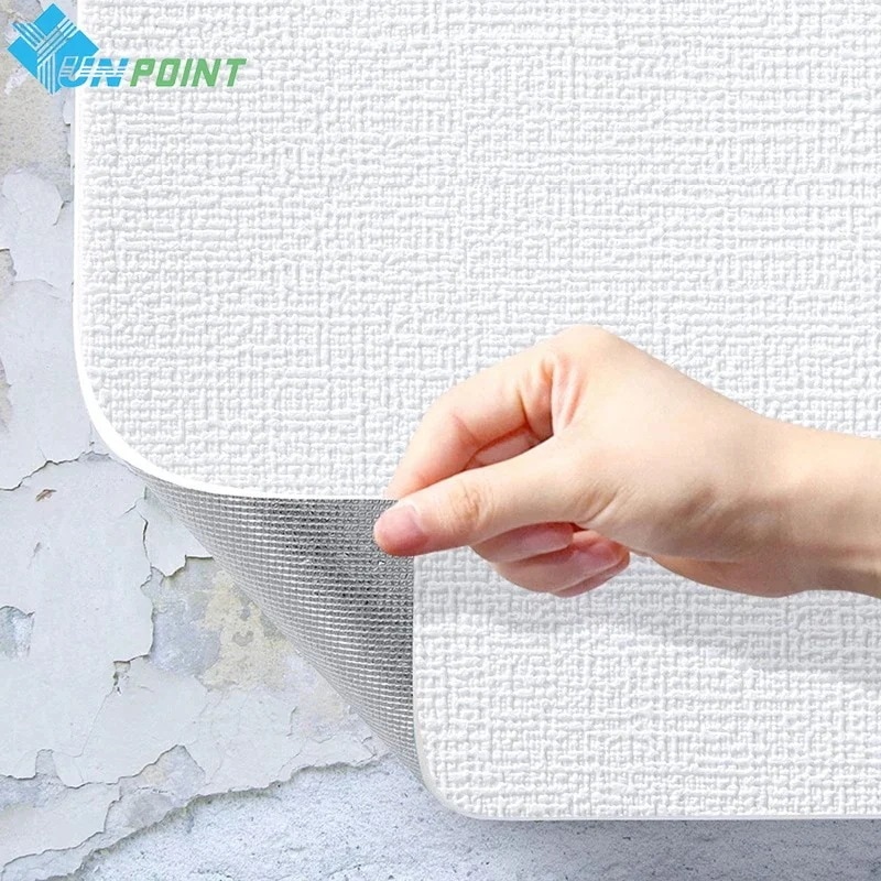 自己粘着性の白い3Dリネンの壁紙 耐湿性 防水 壁の装飾 リビングルーム 寝室の背景 リフォームフィルム