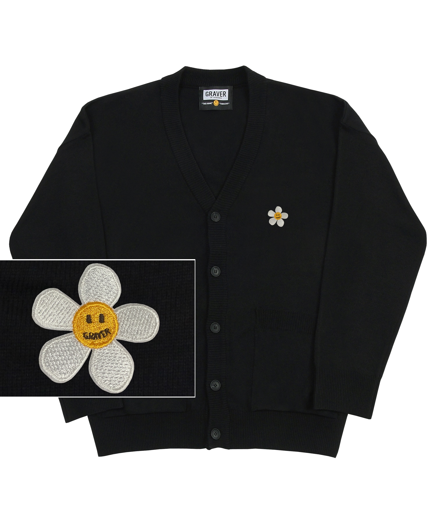 GRAVER [ユニセックス] フラワードット刺繍ニットカーディガン_ブラック