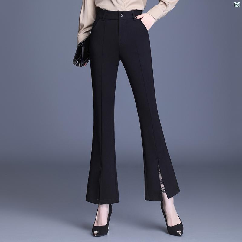 レディース　ファッション　オシャレ　シンプル マイクロフレア パンツ 春秋 スリムフィット 9 分割 ストレッチ 大きいサイズ ブラック カジュアル レース 九分丈