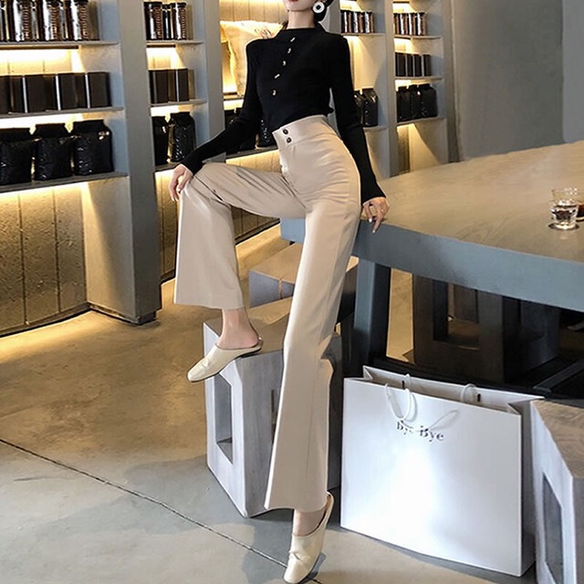 【送料無料】レディース ハイウエス トストレート パンツ レ ワイドレッグパンツ スリム