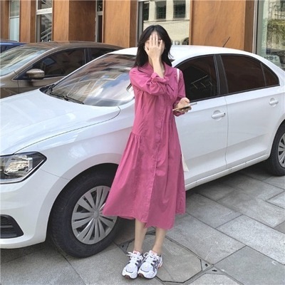 新作 秋冬 レディース 春夏 ワンピース ひざ下 ロング ロング丈 袖あり 長袖 襟付き フレア 綿 4,805円