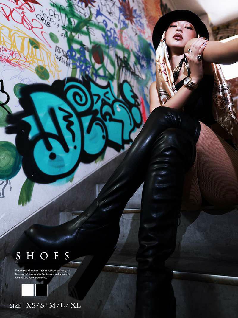 ブーツ ダンスシューズ フェイクレザー ロングブーツ 厚底ヒール ダンサー衣装 ダンスシューズ 裏起毛 サイハイブーツ ヒップホップ 小さいサイズ 大きいサイズ bombshell