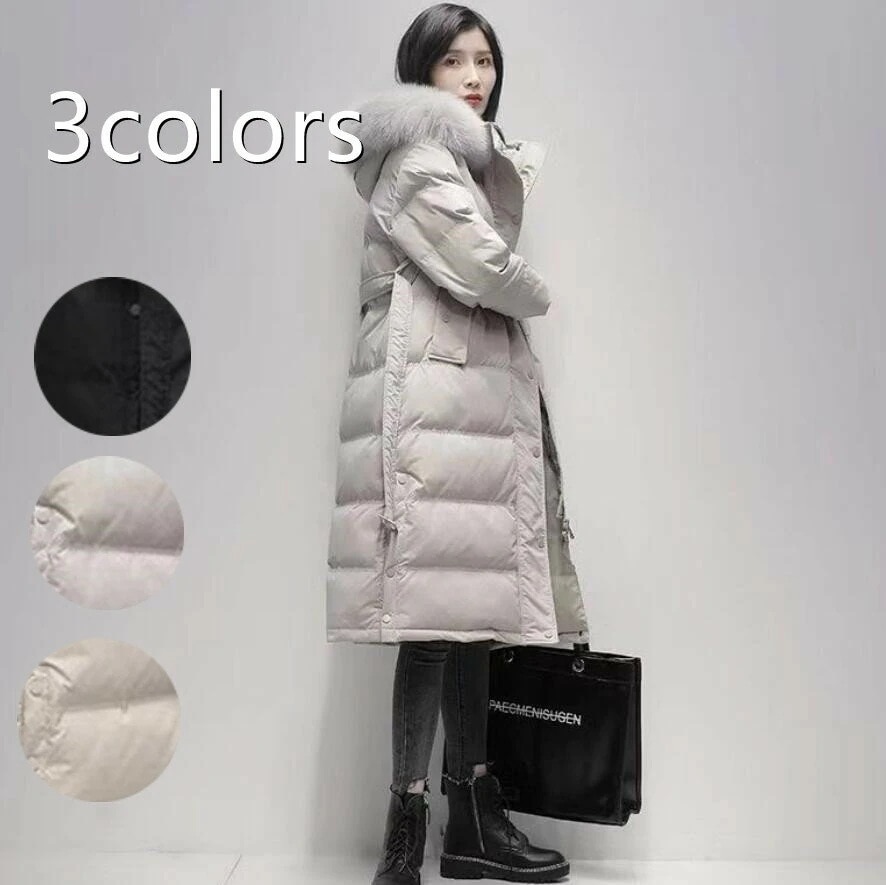 フォックスファー付取り外し可能ダウンコートレディースコートロングロングダウンコート冬きれいめダウン大きいサイズファーアウターダウンジャケットフード防寒対策暖かい