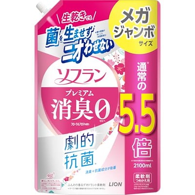 他サイト： ソフラン プレミアム消臭 詰替メガジャンボ2100ml フローラルアロマ 生乾きでも菌を生ませずニオわせない 柔軟剤 抗菌 部屋干し 汗臭 体臭の商品画像