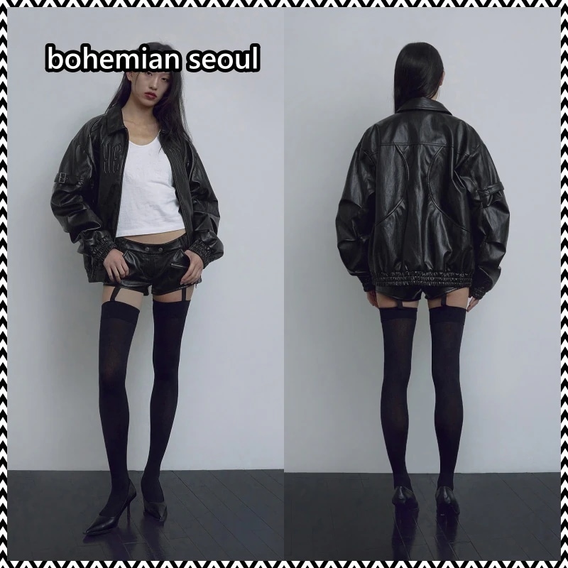 bohemian seoul EMBO LOGO LEATHER JUMPER