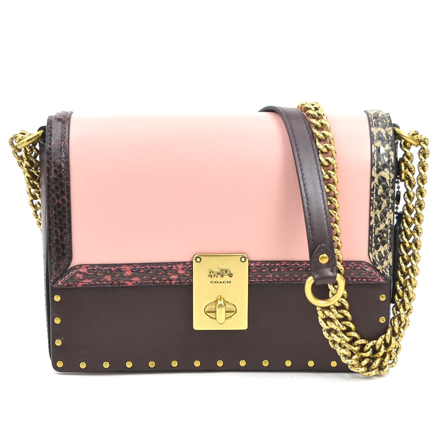 コーチ COACH ショルダーバッグ レザー/パイソン ピンク×ボルドー レディース 56097k