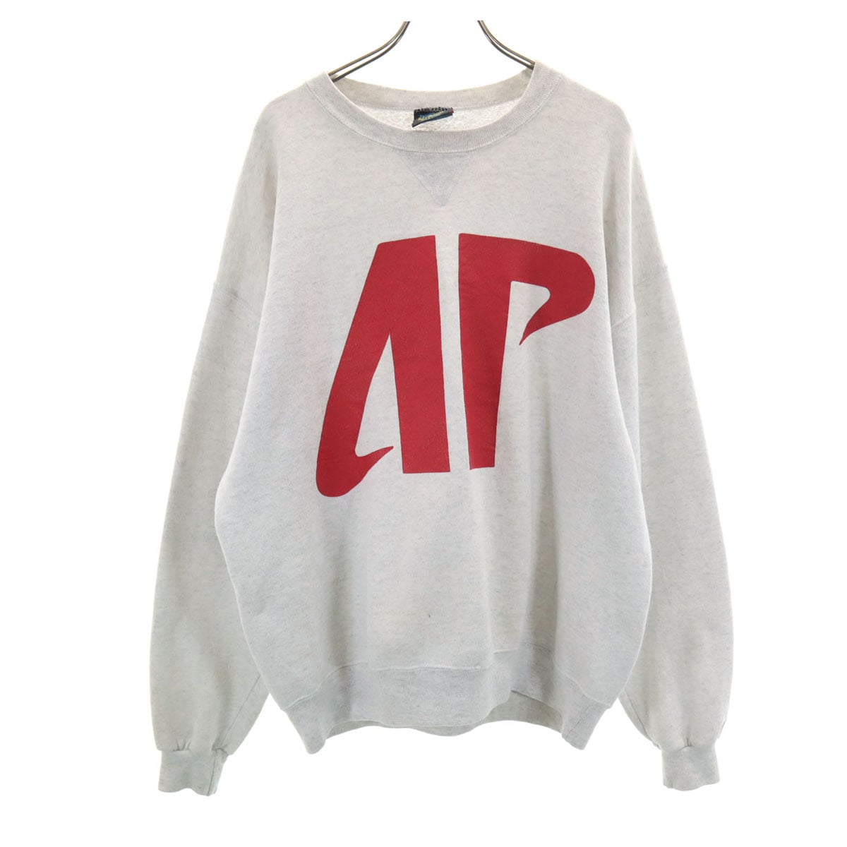 80s 90s オールド USA製 長袖 ビッグプリント 前V スウェット L グレー メンズ 古着