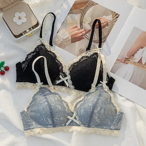 フレンチレースのセクシーな下着女性の薄い胸が小さく見える三角カップ少女純欲文ブラセット調整型