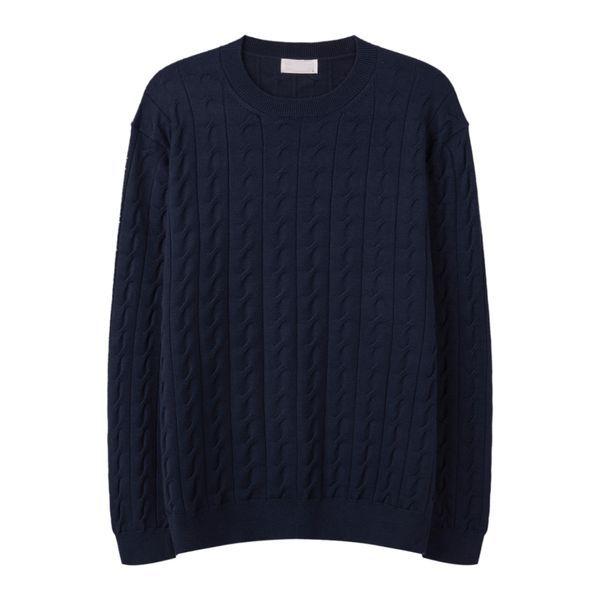 男子ファブリックケーブルラウンドネックニットティー SG KN Q034 ネイビー_P408131136