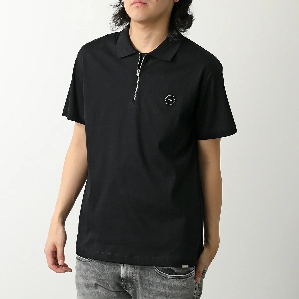 BALR. ボーラー Tシャツ Hex-Series Polo B1122.1040 メンズ 半袖 ストレッチ 撥水 メタルロゴ コットン Jet-Black