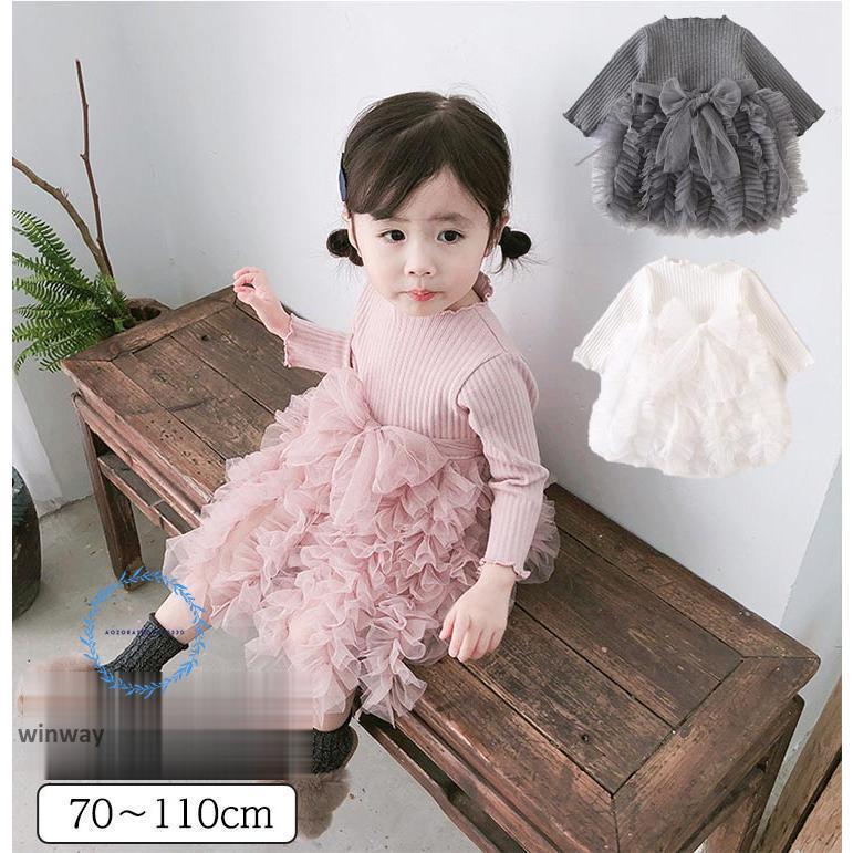 新商品 ベビー服 女の子 ワンピース ドレス 70 80 90 100 110 リボン 子供服 フリル チュール チュチュ 1歳 2歳 女のコ服ベビー服 女の子 ワンピース