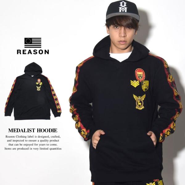 リーズン REASON スウェットプルオーバーパーカー メンズ ワッペン サイドライン MEDALIST HOODIE