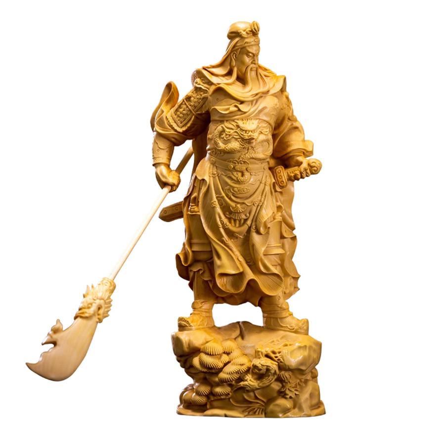 三国志 関羽像 関帝像 関公像 立像 高級天然ツゲ木彫り 置物 中国伝統美術品 木製彫刻 仏像 神像 武財神 三国演義 関雲長 青龍偃月刀 商売繁盛 金運 アップ 財運