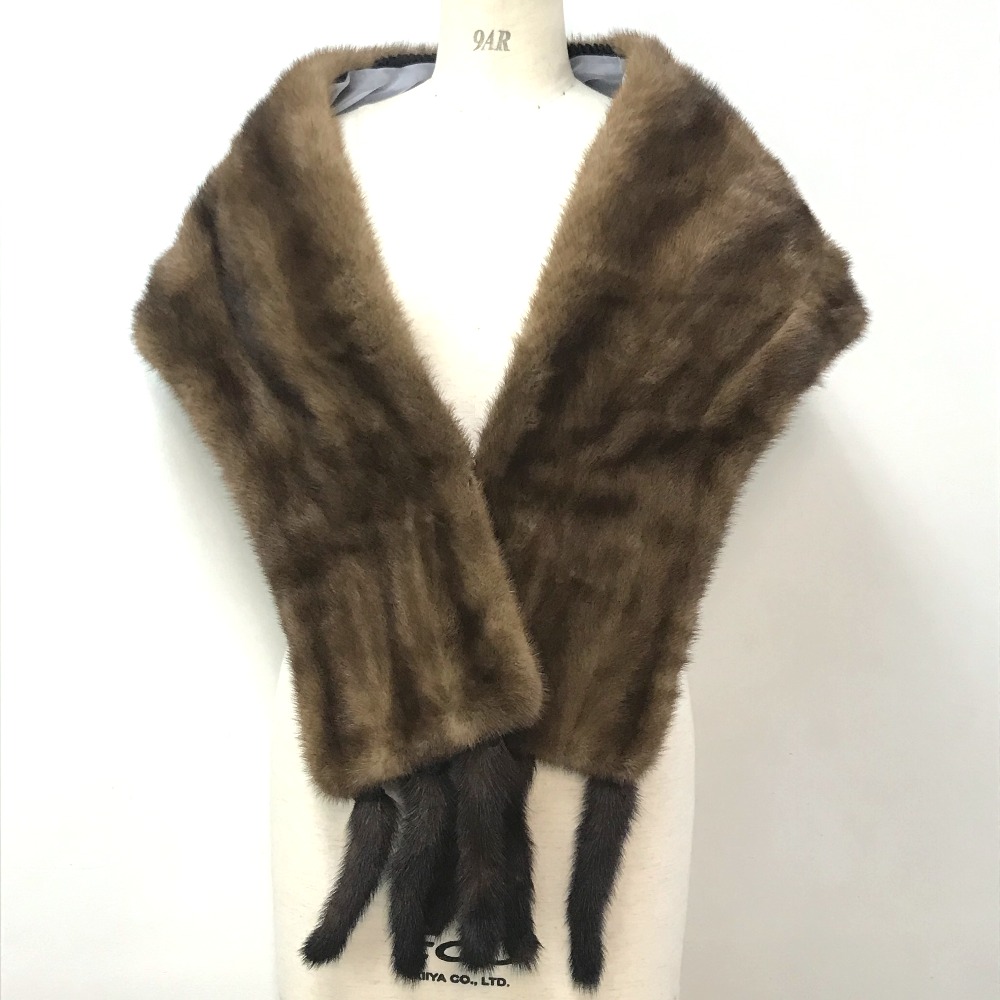 no brand ノーブランド マフラー デミパフミンク ティペット ミンク ブラウン