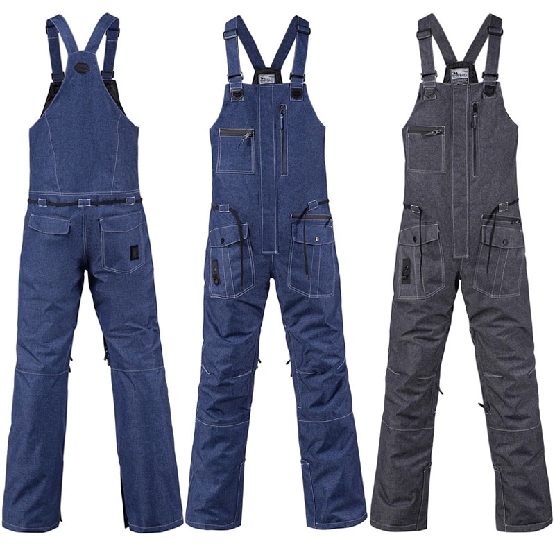 スノーボードウェア デニムパンツ ビブパンツ つなぎ ジーンズ デニムブルー スノボウェア スキーウェア ボトムス メンズ レディース 男女兼用 防水 防寒 保温 通気 耐摩耗
