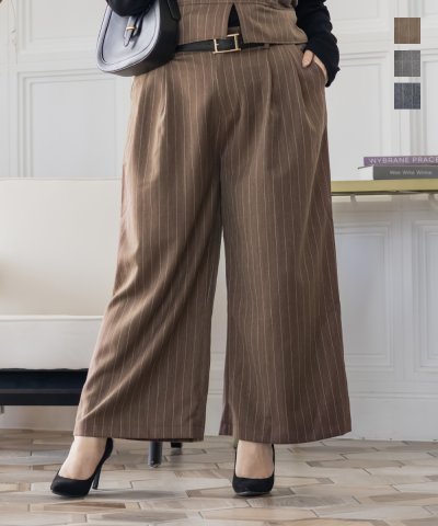 大きいサイズ レディース LL 3L 4L XL XXL XXXL CLETTEオリジナルストライプ柄ワイドパンツ