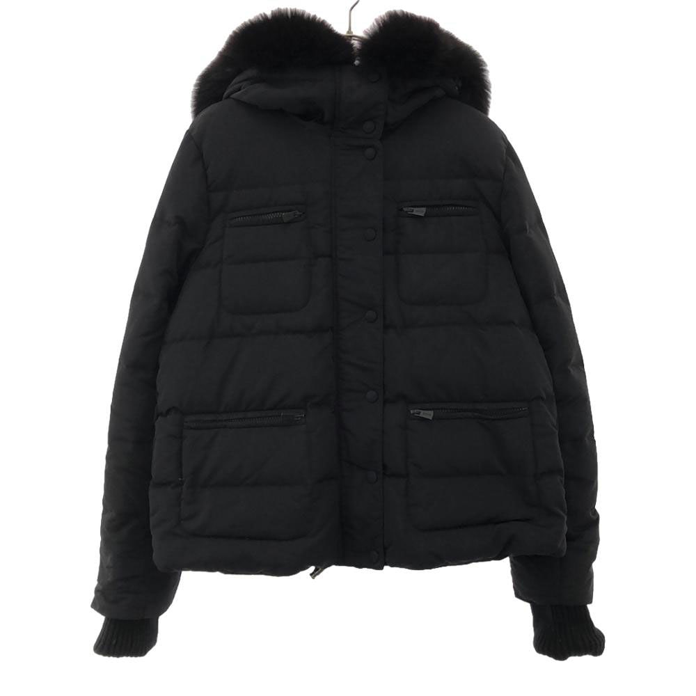 イタリア製 ファーフード付 ダウンジャケット 8 ブラック ダブルファスナー レディース
