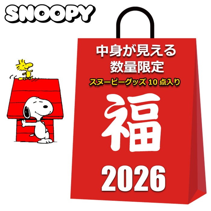 スヌーピー 福袋 2026 中身が見える 10点入り クッション 毛布 水筒 トートバッグ マグカップ 弁当箱 エコバッグ 巾着 靴下 レディース キッズ まとめ売り キャラクターグッズ グッズ