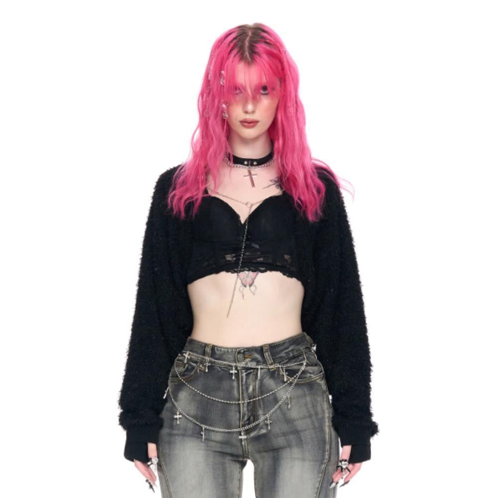 SCHISM INDUCING BOUCLE CARDIGAN BLACK SB7JP02BK