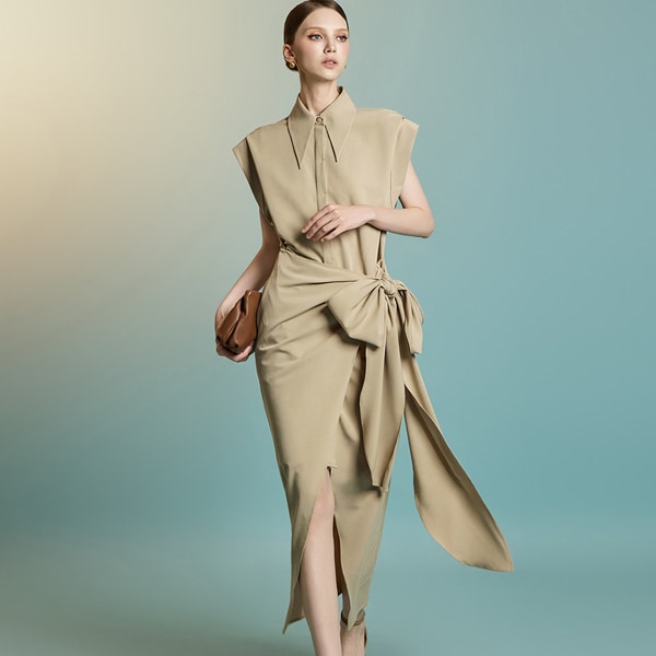 D9554 ストラップ シャツ ワンピース