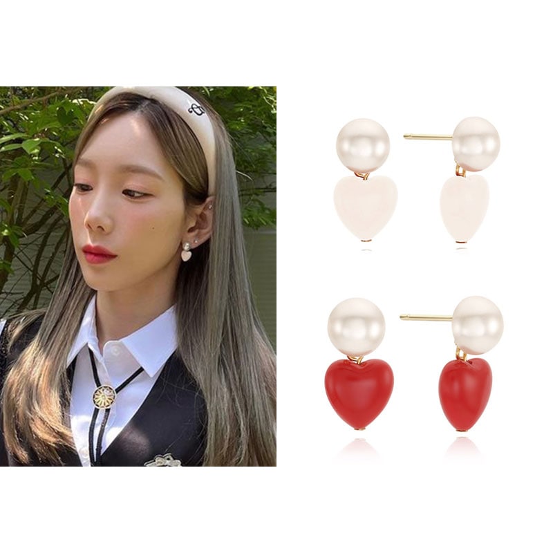 [テヨン,アイブチャンウォニョン,イソ,リズ,レッドベルベットスルギ着用]キャンディハートパールイヤリング/韓国ファッション/韓国ファッションスタイル/韓国ストリートファッション/SNSで人気/韓国の