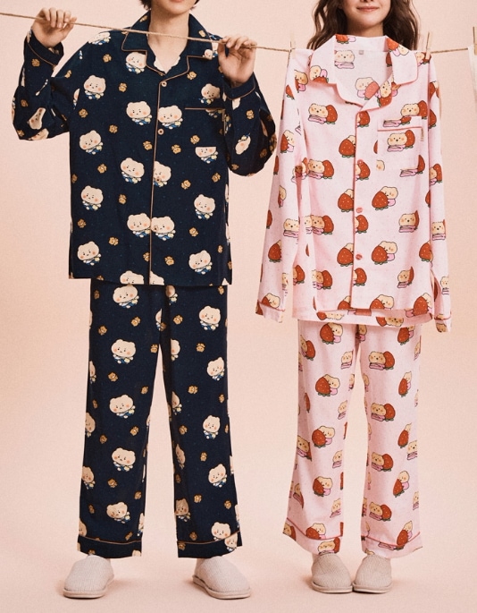 【全4種】マンゴム 長袖 パジャマ 上下セット ぺちゃんこくま 韓国 망그러진곰 マンゴミ 망곰 部屋着 カップル ペアルック ルームウェア