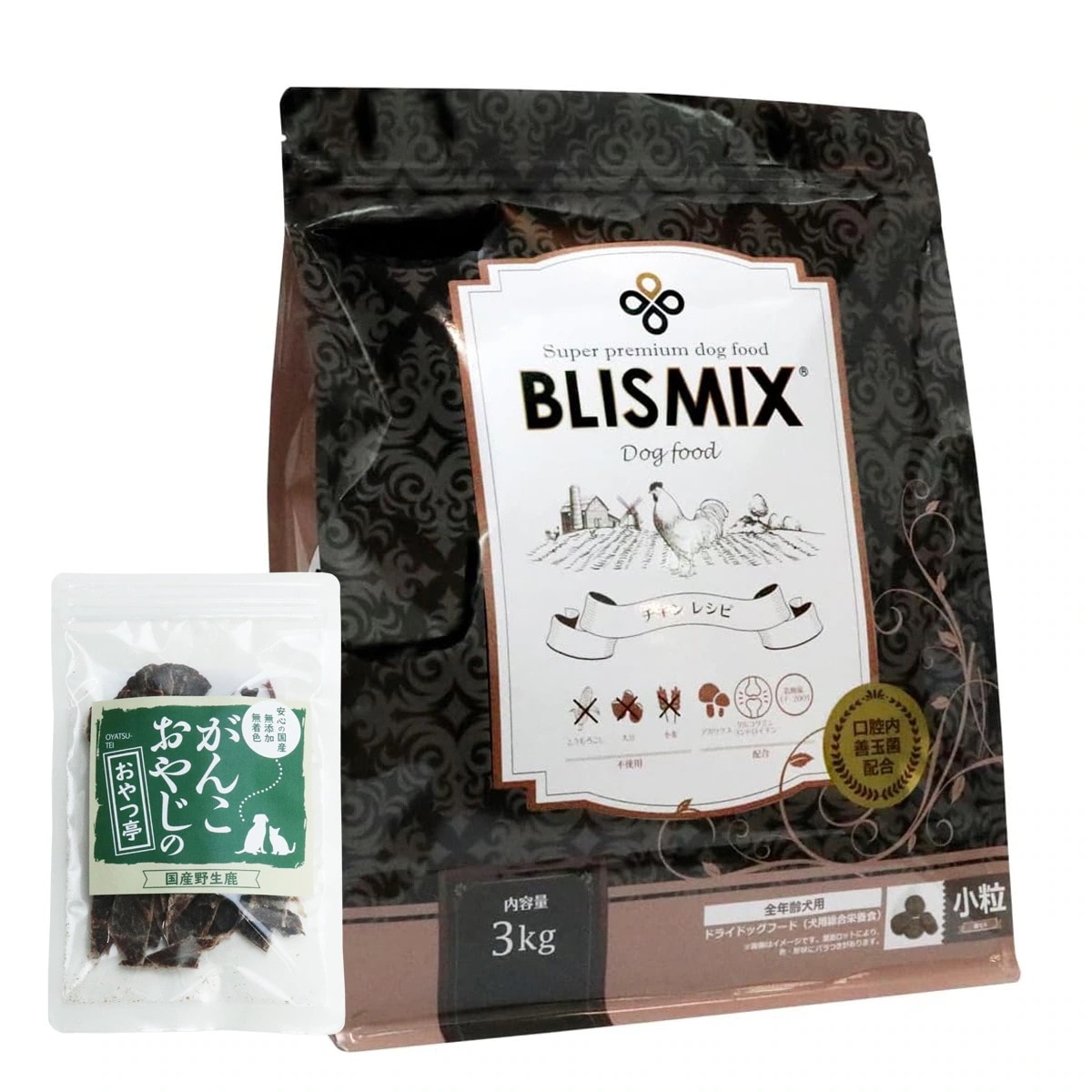 チキンレシピ 小粒 3kg【国産鹿肉ジャーキー付き(お試しサイズ)】