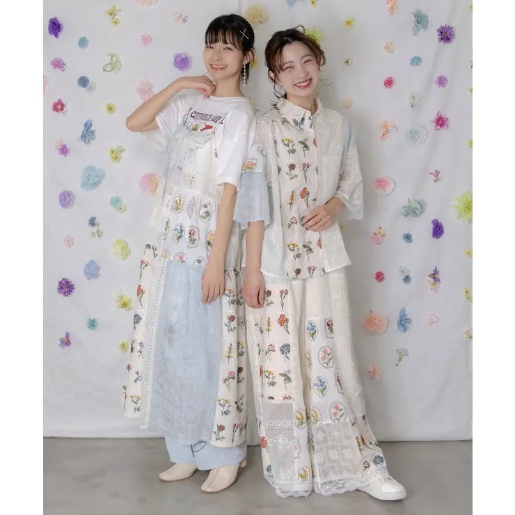 花刺繍×コットンレース×シアー 異素材キャミワンピース