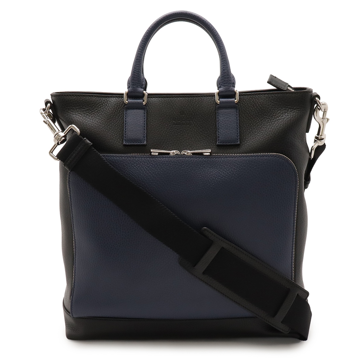 コスモポリス トートバッグ 2WAY ショルダーバッグ 斜め掛け バイカラー レザー ブラック 黒 ネイビー 紺 シルバー金具 40646