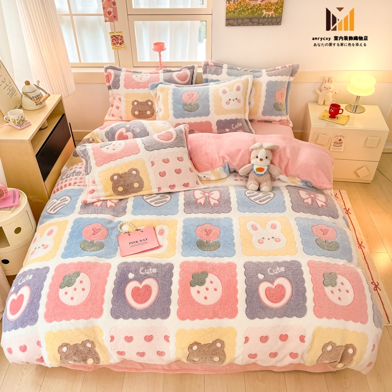 あったか 布団カバー 3点セット 寝具カバー シングル ダブル 4点セット 掛けふとんカバー セミダブル おしゃれ 北欧 フランネル 可愛い 甘い日常のピンク 静電気防止 あったか おしゃれ フラット