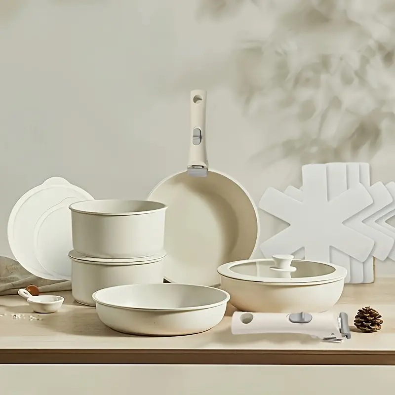 15個のエレガントな解体ハンドルスタック可能なフライパン&ソースパン - アルミニウム充電なし家庭料理にキッチンエッセンスミニマリストデザイン耐久性のある調理器具