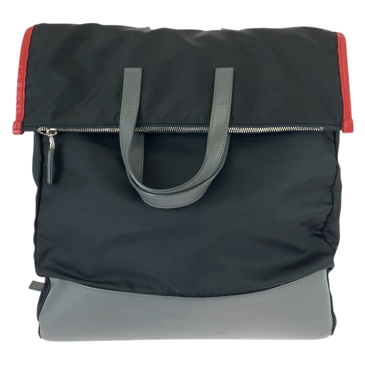 美品 テスート 三角ロゴプレート 2way ブラック レッド グレー シルバー金具 ナイロン/レザー リュック・デイパック バックパック トートバッグ メンズ 600587