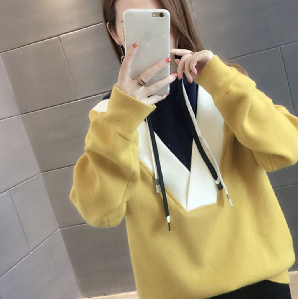 トップス デート ニットソー セーター パーカー フーディー 袖あり 長袖 イエロー ネイビー 2XL 3XL 4XL カジュアル 上品 おしゃれ お洒落 主役級 存在感 春 秋 冬 10代 個性的