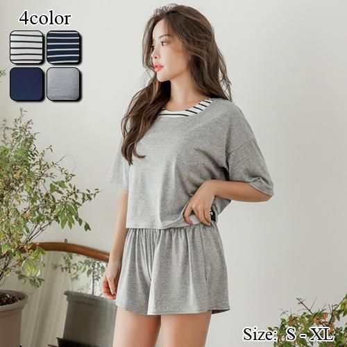 【グラシア】 水着 セット水着 レディース ビーチウェア スイムウェア 流行 海 プール シンプル Tシャツ スポーティ タンキニ ファッショナブル グレー×ボーダー ネイビー×ボーダー ホワイト×ネ