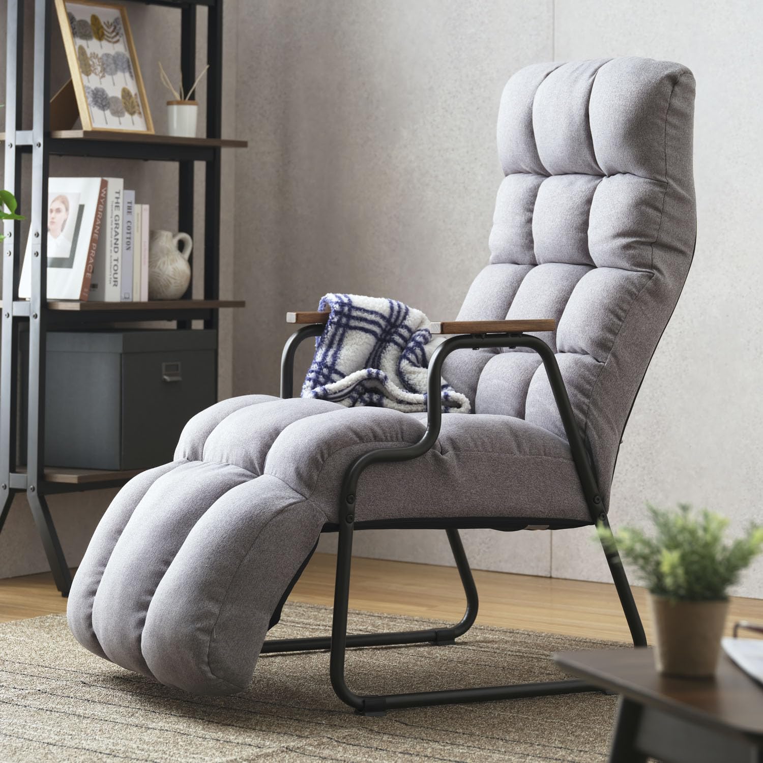 ドウシシャ 全身をゆったりリラックスさせる もこもこポケットコイル 一人掛けソファ ライトグレー ESCF-GY 幅57cmｘ奥行80cmｘ高112cm 座面高さ43cm リクライニング