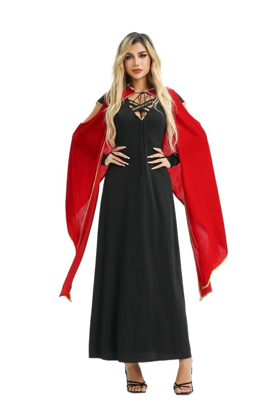 ハロウィンコスチュームヨーロッパとアメリカ中世ダークゴシックヴァンパイアドレス魔女マントデスパフォーマンスコスチューム