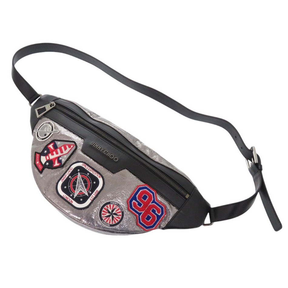 新品同様 ウエストポーチ ワッペン ボディバッグ レザー シルバー 0522【中古】 ユニセックス