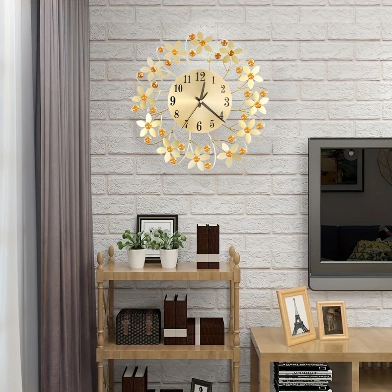 掛け時計 フラワー クリスタル調 静音 アナログ おしゃれ かわいい インテリア 壁掛け 時計 ウォール クロック ゴールド ブラック 4-7