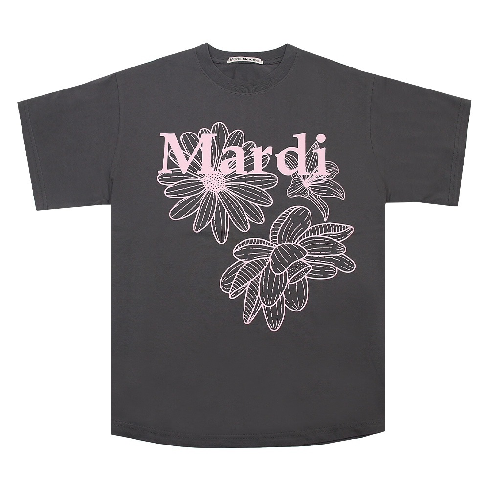 Tシャツ TSHIRT TRIPLE FLOWER CHARCOAL PINK 半袖 レディース 韓国 ファッション アパレル