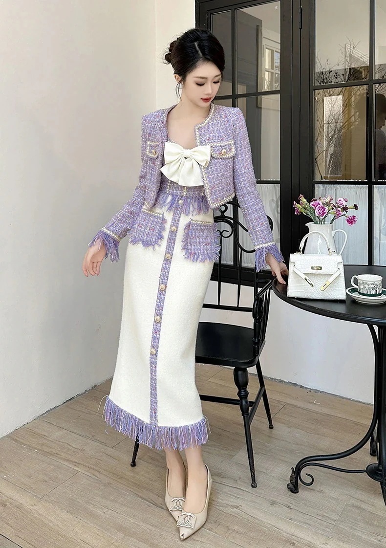 【JY.上品】 スーツ＋キャミソール＋スカート 3セット 蝶結び レディース ラジャー セットアップ 成人式 フォーマル30%までに制限